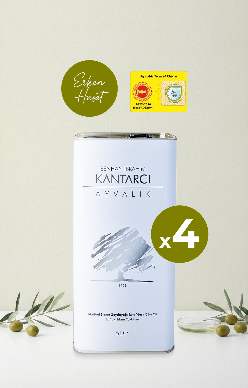 Natürel Sızma Zeytinyağı - Soğuk Sıkım, Erken Hasat (2025-2026) 4'lü Set